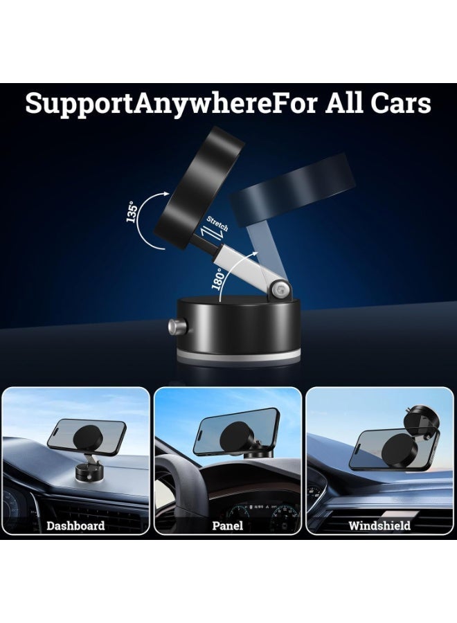 حامل موبايل مغناطيسي مفرغ من الهواء، قاعدة تثبيت بالشفط حامل موبايل مغناطيسي قوي قابل للطي للسيارة وصالة الألعاب الرياضية والمرآة والأسطح الملساء، متوافق مع موبايل آيفون ماج سيف - Image 5